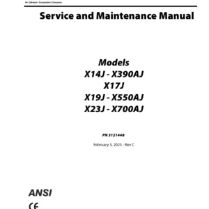JLG X14J X17J X19J X23J X390AJ X550AJ X700AJ Service & Maintenance Manual 3121448 Rev C 2023
