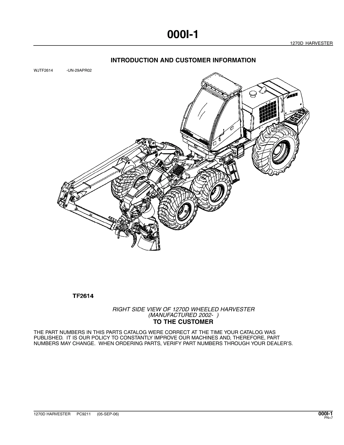 John Deere 1270D Wheel Harvester Parts Catalog PC9211 - 2002+ - Image 2