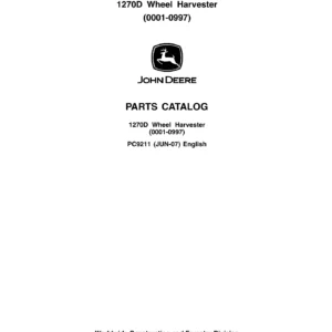 John Deere 1270D Wheel Harvester Parts Catalog PC9211 - 2002+