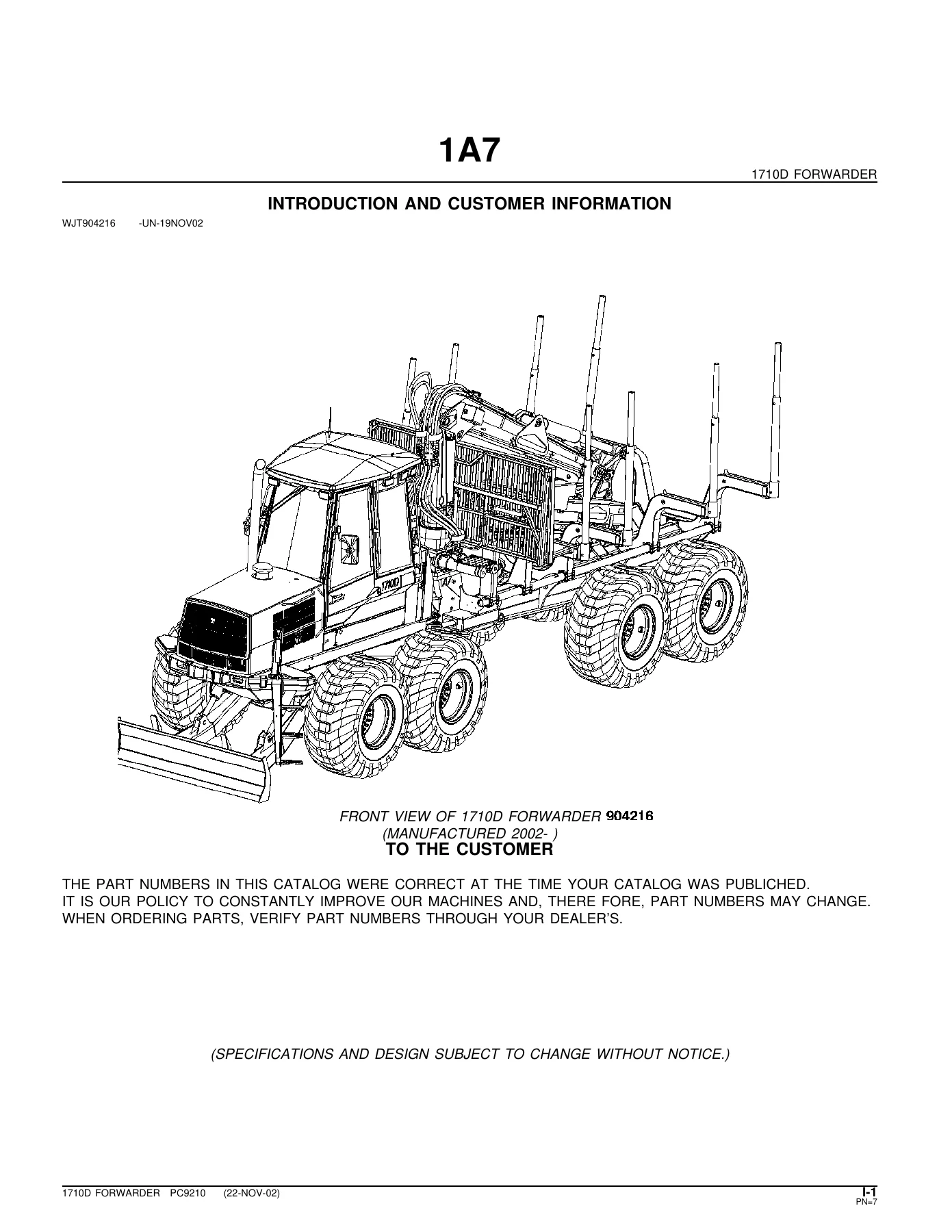 John Deere 1710D Forwarder & 1711D Clambunk Parts Catalog PC9210 - Image 2