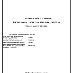 John Deere 210G 210GLC Excavator Operation and Test Manual TM12330 PDF Download