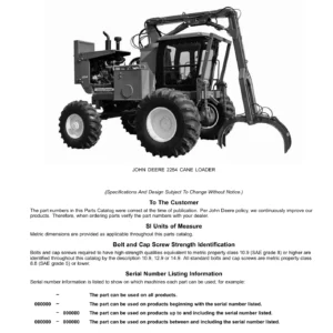 John Deere 2254 Cane Loader Parts Catalog PC9617 - April 2016