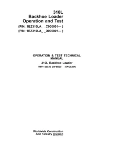 John Deere 310L Backhoe Loader Operation & Test Technical Manual TM14156X19 - PDF