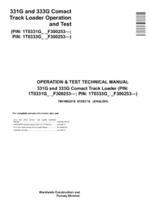 John Deere 331G 333G Compact Track Loader Operation and Test Manual TM14062X19 PDF