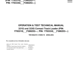John Deere 331G 333G Compact Track Loader Operation and Test Manual TM14062X19 PDF