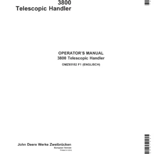 John Deere 3800 Telescopic Handler Operator's Manual OMZ93152 F1