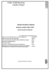 John Deere 410D 510D Backhoe Loaders Repair Technical Manual TM1513 (2005)