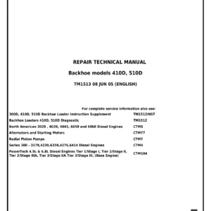 John Deere 410D 510D Backhoe Loaders Repair Technical Manual TM1513 (2005)