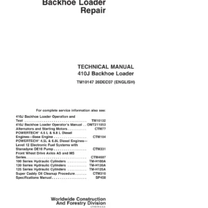 John Deere 410J Backhoe Loader Repair Manual TM10147 (2007) - PDF Download