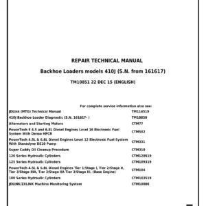 John Deere 410J Backhoe Loader Repair Technical Manual TM10851 - PDF Download