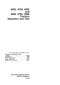 John Deere 4555 4755 4955 4560 4760 4960 Tractors Operation and Test Manual TM1461