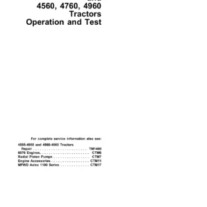 John Deere 4555 4755 4955 4560 4760 4960 Tractors Operation and Test Manual TM1461