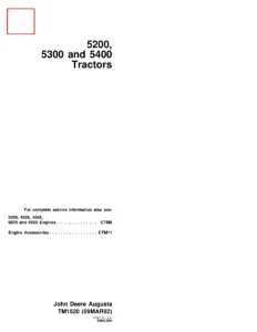 John Deere 5200 5300 5400 Tractors Technical Manual TM1520 - Full Repair & Diagnostic PDF