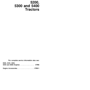 John Deere 5200 5300 5400 Tractors Technical Manual TM1520 - Full Repair & Diagnostic PDF