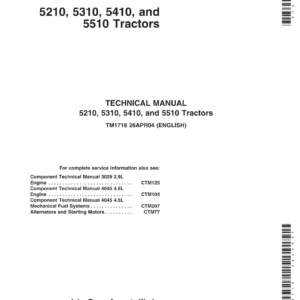 John Deere 5210, 5310, 5410 and 5510 Tractors Service Technical Manual TM1716