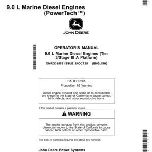 John Deere 6090AFM85 6090HFM85 6090SFM85 9.0L Marine Diesel Engine Operation and Maintenance Manual