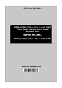 John Deere 6100D 6110D 6115D 6125D 6130D 6140D Tractor Repair Technical Service Manual TM605019 2011 PDF