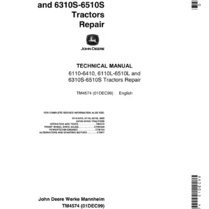 John Deere 6110-6410, 6110L-6510L and 6310S-6510S Tractors Repair Technical Manual TM4574