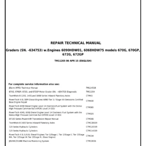 John Deere 670G 670GP 672G 672GP Motor Grader Repair Technical Manual TM11205