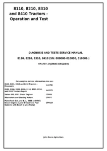 John Deere 8110 8210 8310 8410 Diagnosis and Tests Service Manual TM1797
