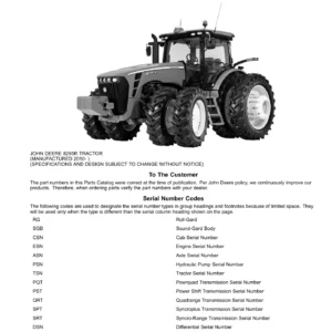 John Deere 8295R Tractor Parts Catalog PC10303 (June 2011) - Complete PDF Parts Manual