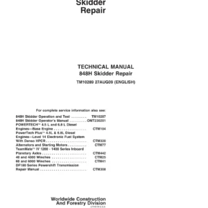 John Deere 848H Skidder Repair Technical Manual TM10289 PDF Download