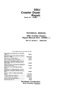 John Deere 850J Crawler Dozer Repair Manual TM1731 (S.N. 130886-) - PDF