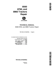 John Deere 8560 8760 8960 Tractor Repair Technical Manual TM1433 PDF