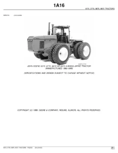 John Deere 8570, 8770, 8870, 8970 Tractors Parts Catalog PC2372
