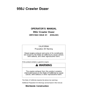 John Deere 950J Crawler Dozer Operator's Manual OMT218824 - PDF Download