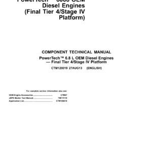 John Deere PowerTech 6068 6.8L Final Tier 4 Component Technical Manual CTM120019 2013 PDF