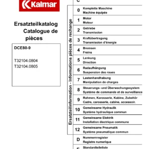 Kalmar DCE80-9 Forklift Spare Parts Catalogue T32104.0804 T32104.0805 PDF