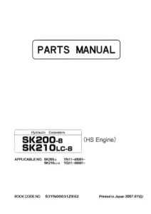 Kobelco SK200-8 SK210LC-8 Hydraulic Excavator Parts Manual - HS Engine PDF