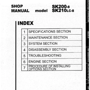 Kobelco SK200-8 SK210LC-8 Hydraulic Excavator Shop Manual S5YN0018E01