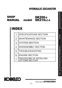 Kobelco SK200-8 SK210LC-8 Shop Manual S5YN0029E04 Hydraulic Excavator Repair Guide