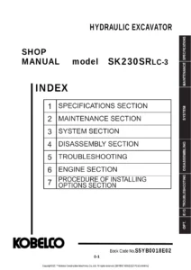 Kobelco SK230SRLC-3 Hydraulic Excavator Shop Manual S5YB0018E02 (2017)