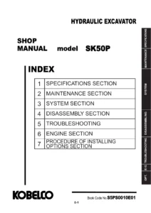 Kobelco SK50P Hydraulic Excavator Shop Manual S5PS0010E01 PS02-00101~ PDF