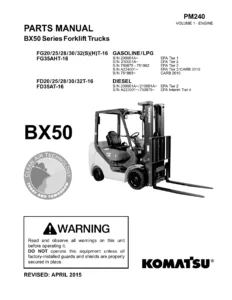 Komatsu BX50 Series Forklift Engine Parts Manual - FG20-35 & FD20-35 Volume 1 PM240 2015