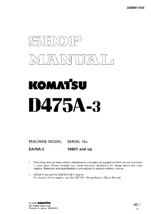 Komatsu D475A-3 Crawler Dozer Shop Manual - SEBM017208 PDF Download