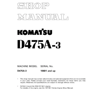 Komatsu D475A-3 Crawler Dozer Shop Manual - SEBM017208 PDF Download