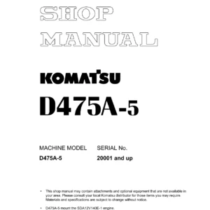 Komatsu D475A-5 Crawler Dozer Shop Manual - S/N 20001 & Up PDF