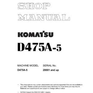 Komatsu D475A-5 Serial 20001 and Up Shop Manual SEBM033701 PDF