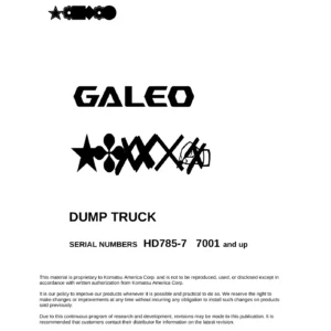 Komatsu GALEO HD785-7 Dump Truck Shop Manual - 2007 Workshop PDF