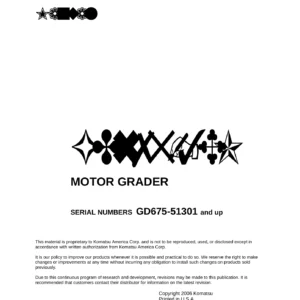 Komatsu GD675-3E0 Motor Grader Operation & Maintenance Manual