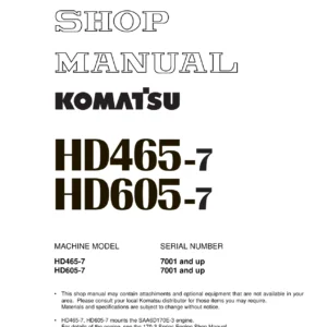Komatsu HD465-7 HD605-7 Dump Truck Shop Manual 2002 PDF Download
