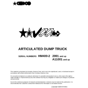 Komatsu HM400-2 Articulated Dump Truck Shop Manual - PDF Download