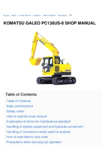 Komatsu PC138US-8 PC138USLC-8 Hydraulic Excavator Shop Manual - PDF Download