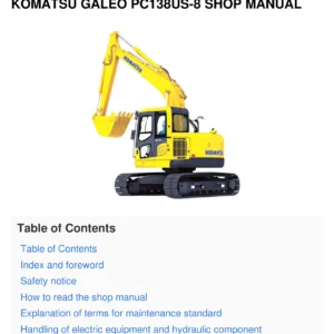 Komatsu PC138US-8 PC138USLC-8 Hydraulic Excavator Shop Manual - PDF Download