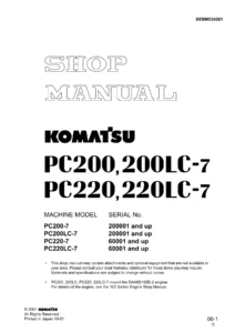 Komatsu PC200-7 PC200LC-7 PC220-7 PC220LC-7 Excavator Shop Manual - Testing & Adjusting Troubleshooting PDF
