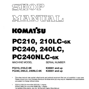 Komatsu PC210 PC210LC PC240 PC240LC PC240NLC-6K Shop Manual - EEBM000505